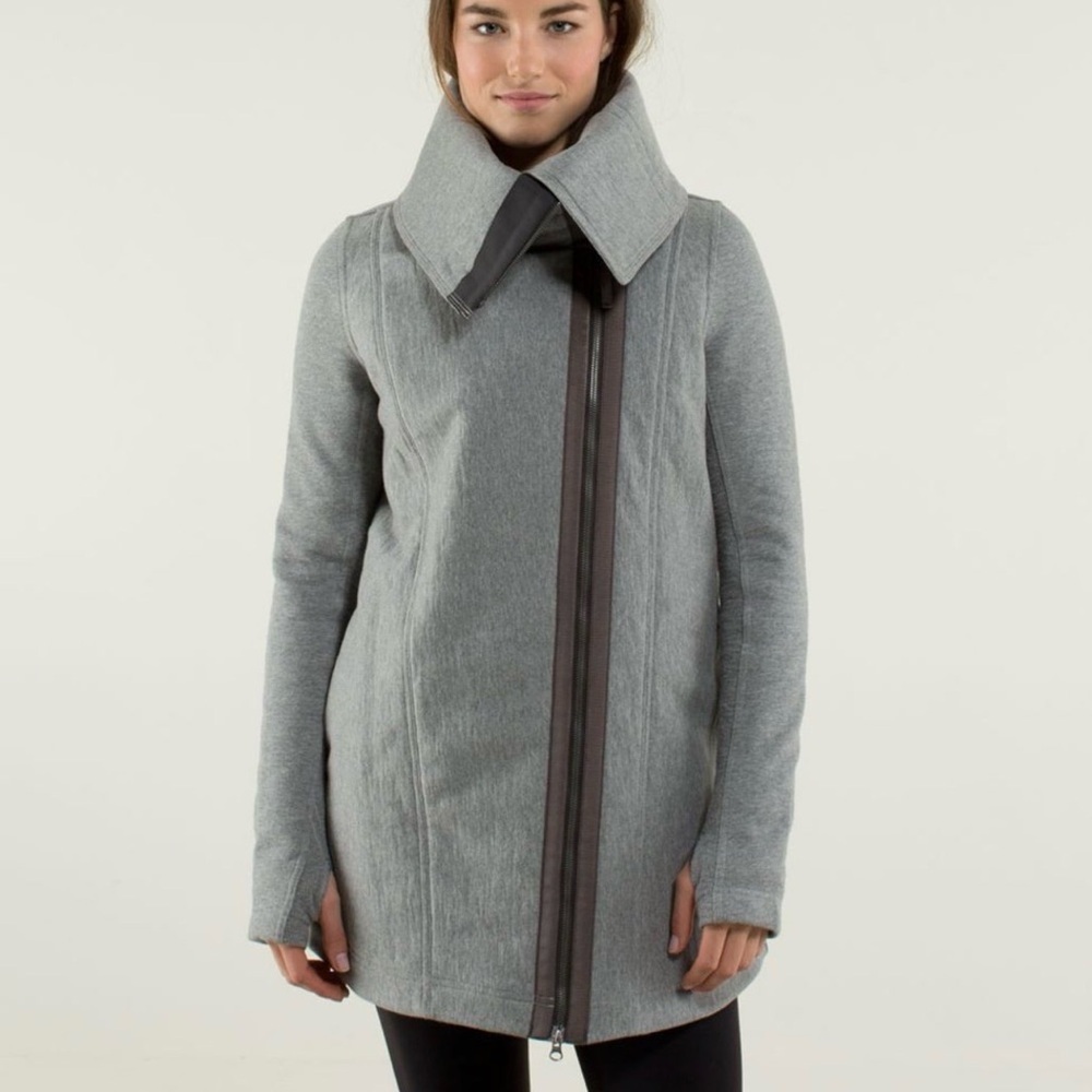 Lululemon Virasana Blanket Wrap Grey Moto Asymmetric Full Zip Jacket Size 4